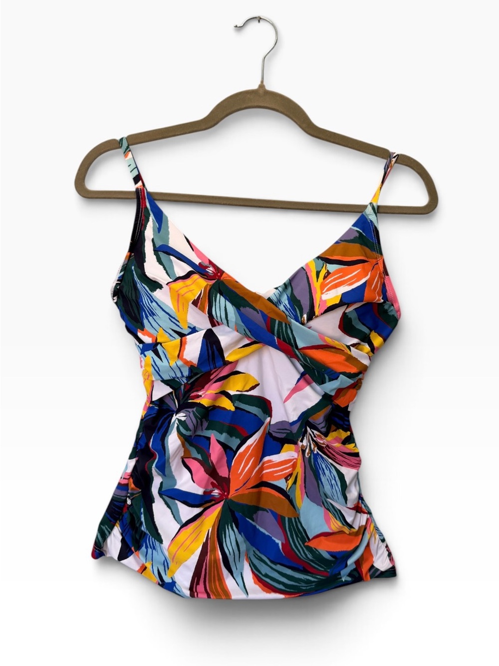 NWT Anne Cole Floral Tankini Top Side Ruching Beach Vacation Tropical 32C/34B